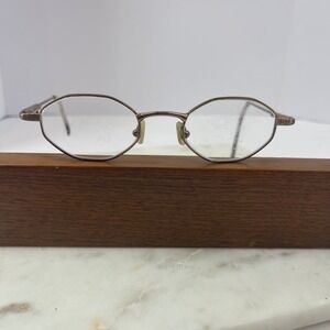 Vintage Safilo Octagon Metal Frame Eyeglasses Clear Lenses Unisex Gold Tone